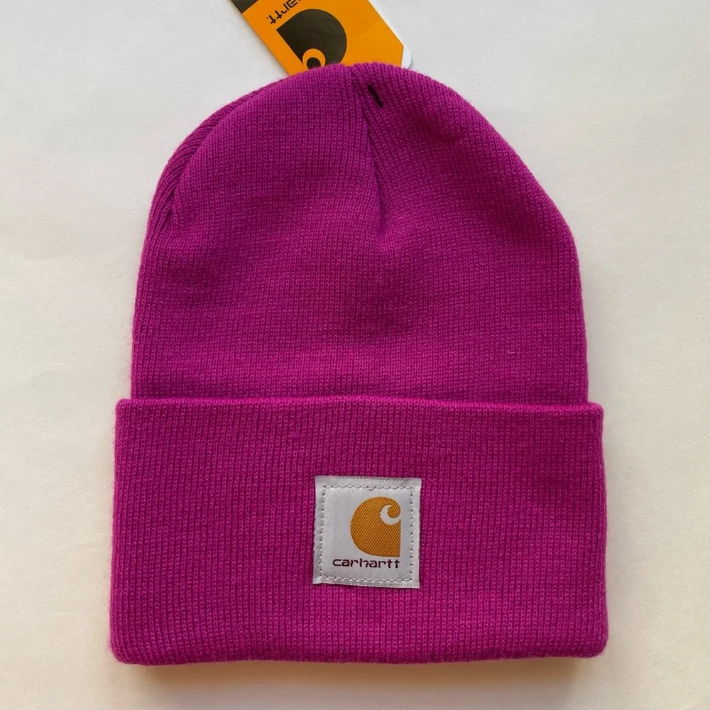 NWT Carhartt Knit Cuffed Beanie Adult Fuschia Pink Cold Weather - Picture 1 of 3
